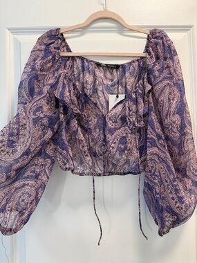Zara Purple & Pink Paisley Ruffle Crop Top